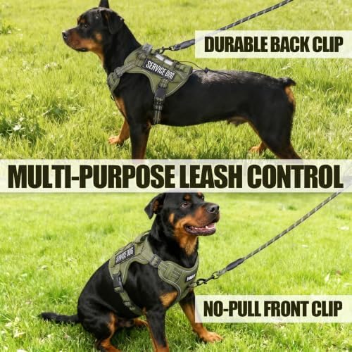 Dog Harness and Leash Set for Medium Dogs, No Pull Tactical Dog Harness, Service Dog Vest with Name Patches, Adjustable Reflective Military Dog Harness with Handle & MOLLE for Training, Army Green, M - Image 6