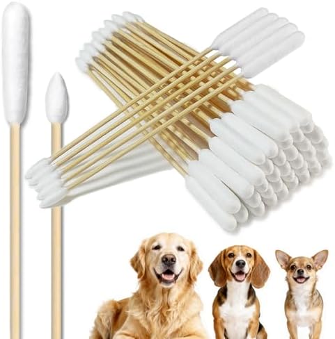 100 Pcs 6 Inch Extra Long Pet Cotton Swabs for Large Dogs - Double Tip Soft Cotton Buds for Gentle Ear Maintenance, First Aid & Grooming Supplies by YINXINSHE