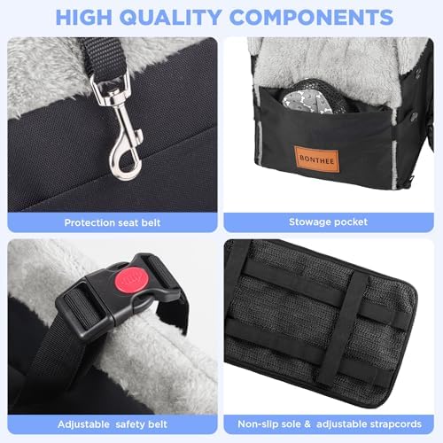 Center Console Dog Car Seat for Small Dogs,Washable Foldable Console Booster Seat for Puppy Car Seat with Safe Protection Hooks Adjustable Straps and Storage Pocket Pet Up to15lbs - Image 4