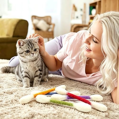 6 PCS Swabs Cat Toys with Catnip, Multi-Color Cotton Swabs Toys for Cat, Oversize Kitten Teething Chew Toy Dental Cleaning Cat Toy - Image 5