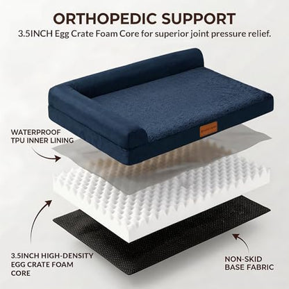 Patas Lague Orthopedic Medium Dog Bed Washable Pet Sofa Bed 30X20 Navy Blue - Image 4