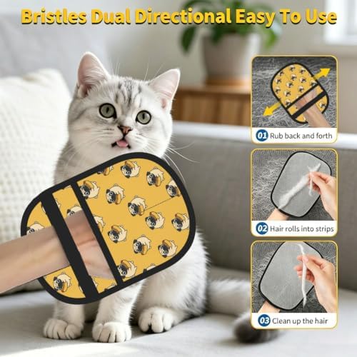Pug Dog Eating Hotdog Puppy Yellow Pet Hair Removal Glove For Cats Dogs - Image 7