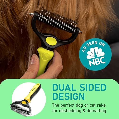 Maxpower Planet Pet Grooming Brush - Double Sided Shedding, Dematting Undercoat Rake for Dogs and Cats - Extra Wide Dog Grooming Brush - Yellow - Image 2