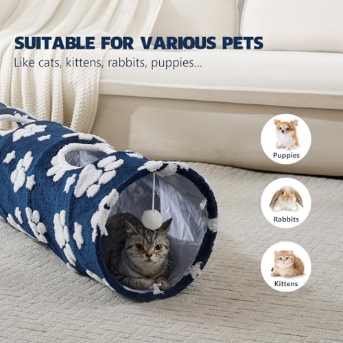 Straight Cat Tunnel for Indoor Cats 47"x12", Blue Paw - Image 3