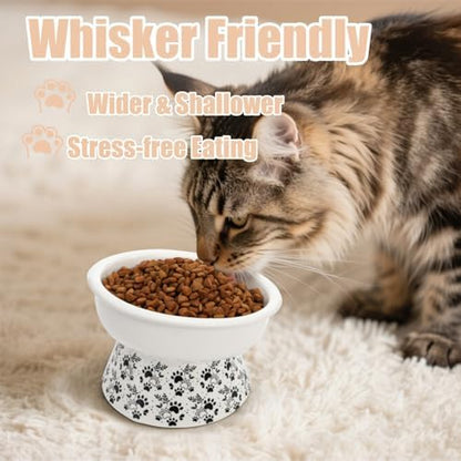 2 Pack Ceramic Elevated Cat Bowls, 6" Extra Wide Tilted Raised Pet Dish, Whisker Friendly Food and Water Bowl for Small Dogs, Anti Vomiting & Protect Pet's Spine, Microwave Dishwasher Safe - Image 5