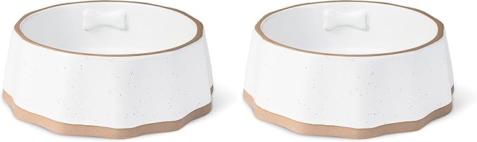 Fringe Studio Speckled Bone Medium Sculpted Ceramic Pet Bowl W/Exposed Clay (7" Diameter x 2.5" H, 26 fl.oz.), PetShop Collection (779MD001) (Pack of 2)