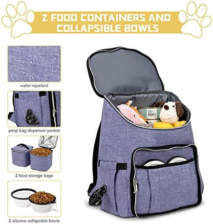 BAGLHER Travel Dog Backpack - Detachable Travel Dog Food Container for Pet Supplies Dog Gear Backpack,Dog Bag for Traveling with 2 Silicone Collapsible Bowls and 2 Food Baskets Purple - Image 3