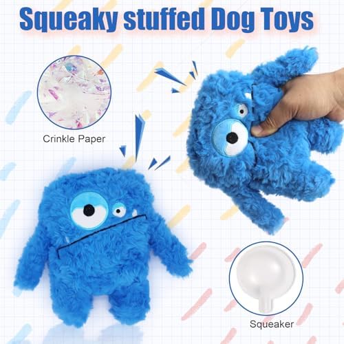 Monster Stuffed Squeaky Dog Toy, Crinkle Dog Plush Toy, Blue - Image 2