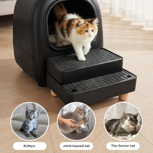 Adjustable Litter Box Step, Cat Litter Box Ramp/Catcher with Wooden Feet - Image 6