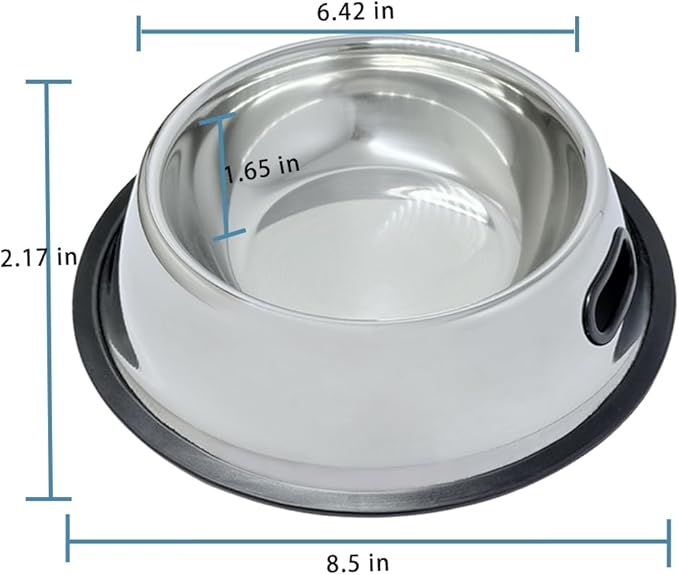 SHSlumex 2Packs Stainless Steel Pet Bowl with Anti-Skid Rubber Base for Small/Medium/Large Pet, Perfect Dish, Dogs Feeder and Water Choice Puppy Cat Kitten