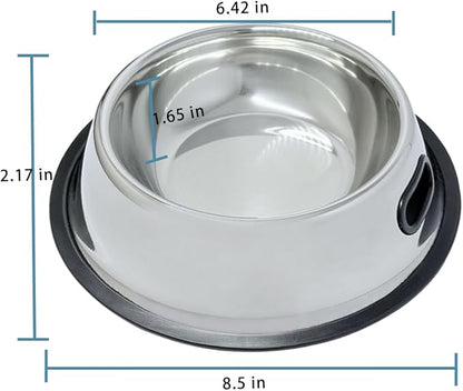 SHSlumex 2Packs Stainless Steel Pet Bowl with Anti-Skid Rubber Base for Small/Medium/Large Pet, Perfect Dish, Dogs Feeder and Water Choice Puppy Cat Kitten