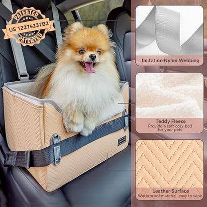 PETSFIT Cat Car Seat, Waterproof PU Leather Dog Booster Car Seat with Patent Safe Buckles, Clip-On Leash, Pet Travel Carrier Bed for Small Pets Up to 25lbs (Orange) - Image 5