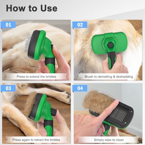 Dipoo Self Cleaning Deshedding Brush for Dogs & Cats - Skin Friendly Grooming Tool with Hair Removal for Haired Pets, Green - Image 7