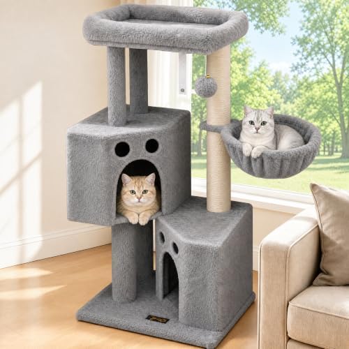 Small Cat Tree Tower for Indoor Cats, 40 in Multi-Level Cat Scratching Post by FeliskynCatTreeTower