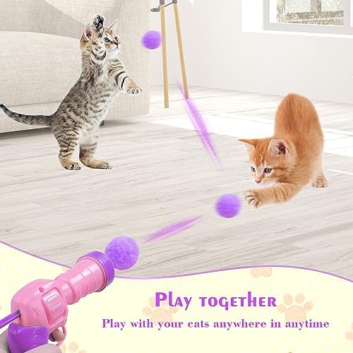 Mewlmart Interactive Cat Toys for Indoor Cats Pink Cat Pom Pom Balls Plush Ball Launcher Cat Fetch Toy Enrichment Toys 30 Balls - Image 5