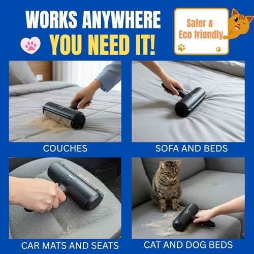 Pet Hair Remover Roller Reusable Lint Roller for Dog & Cat Hair – Fur Remover for Couch, Furniture, Carpet, Car Seats & Clothes – Portable Manual Pet Hair Cleaning Brush (Black) - Image 7
