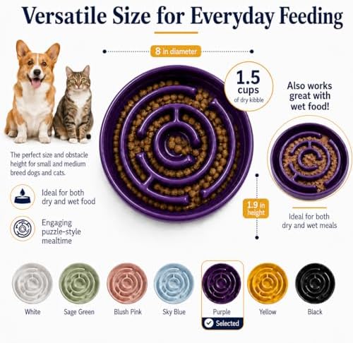 Ceramic Slow Feeder Dog Bowl, 1.5 Cup Puzzle Dish for Small Medium Dogs - Image 4