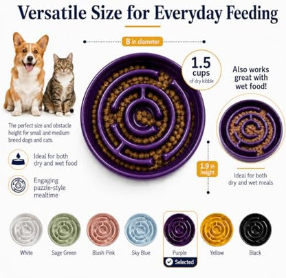 Ceramic Slow Feeder Dog Bowl, 1.5 Cup Puzzle Dish for Small Medium Dogs - Image 4
