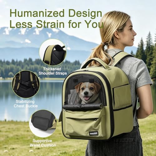 Cat Carrier Dog Backpack Carrier with Anti-Collapse Bottom (Olive Green) - Image 5