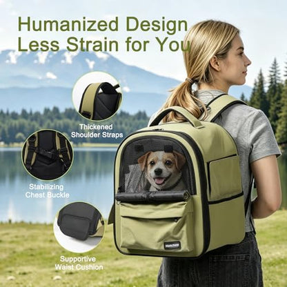 Cat Carrier Dog Backpack Carrier with Anti-Collapse Bottom (Olive Green) - Image 5