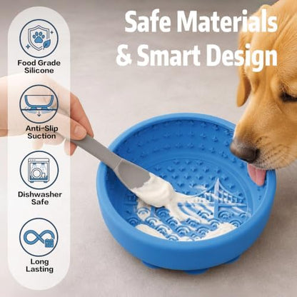 Dog Lick Bowl & Slow Feeder Lick Mat, Blue, Small - Image 2