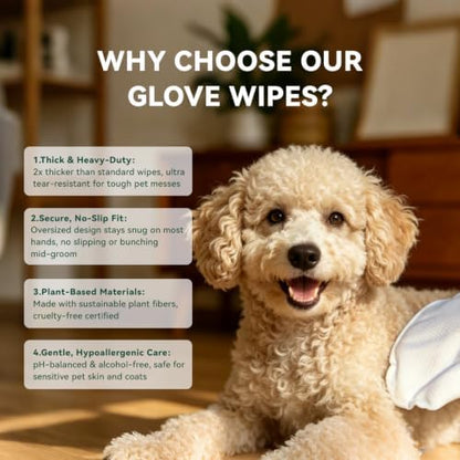 Pet Glove Wipes for Dogs & Cats, Hypoallergenic No Rinse Cleaning Grooming Gloves, Extra Thick Coconut Oil Infused Fur Nourishing & Deodorizing Wipes, 20PCS - Image 5