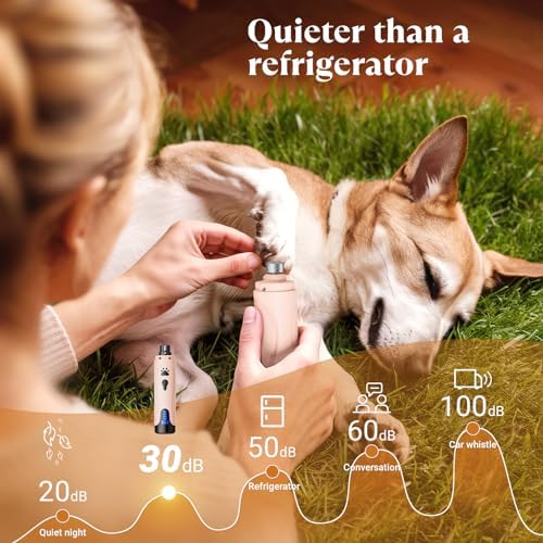 YABIFE Dog Nail Grinder, Dog Nail Trimmers and Clippers Kit, Super Quiet, Rechargeable, for Small Large Dogs Cats Toenail Claw Grooming,3 Speeds - Image 4
