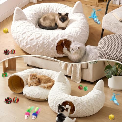 Cat Tunnel Bed, White Christmas Tree Cat Tunnel Skirt for Indoor Cats - Image 4