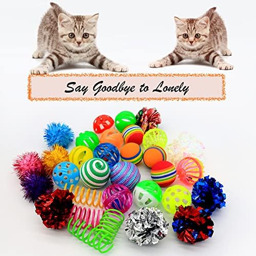LASOCUHOO Cat Toys Kitten Assortment - Rainbow, Crinkle, Sparkle, Bell & Sisal Balls for All Cats - 30 Packs - Image 4