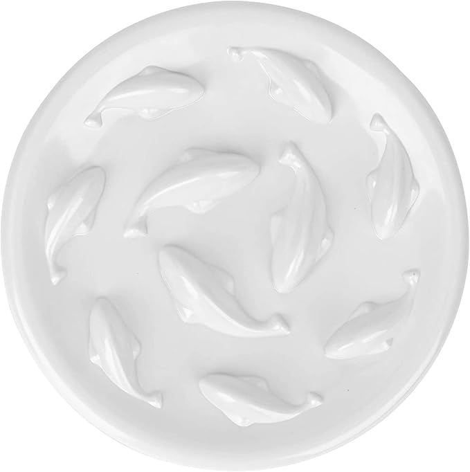 Slow Feeder Bowl for Cats and Small Dogs,Cilkus Fish Pool Design, Fun Interactive Bloat Stop Puzzle Feeder Bowl Healthy Eating Diet Made of Melamine Food Grade Material Dishwasher Safe (White)