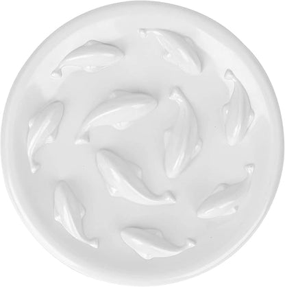 Slow Feeder Bowl for Cats and Small Dogs,Cilkus Fish Pool Design, Fun Interactive Bloat Stop Puzzle Feeder Bowl Healthy Eating Diet Made of Melamine Food Grade Material Dishwasher Safe (White)