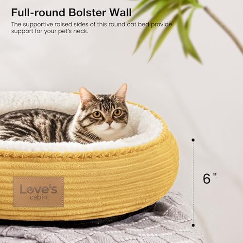 Love's cabin Round Donut Cat and Dog Cushion Bed, 20in Pet Bed for Cats or Small Dogs, Anti-Slip & Water-Resistant Bottom, Super Soft Durable Fabric Pet beds, Washable Luxury Bed Yellow Stripe - Image 5