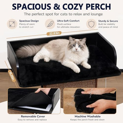 Modern Wood Cat Tree Tower for Indoor Large Adult Cats with Big Perch Bed - Image 2