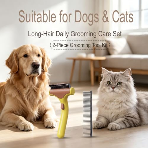 Undercoat Rake for Dogs & Cats, yellow - Image 2
