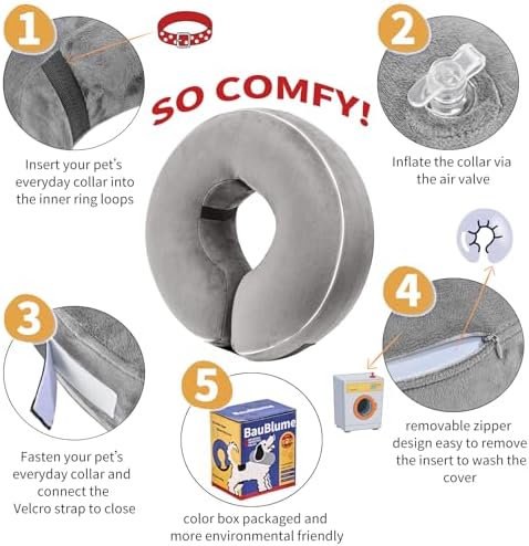 Inflatable Reflective Dog Cone Collar Alternative After Surgery,Doggie Recovery Dount Neck Ecollar,Adjustable Soft Dog Cone Collar for Small Medium Large Dogs (Grey, M) - Image 3