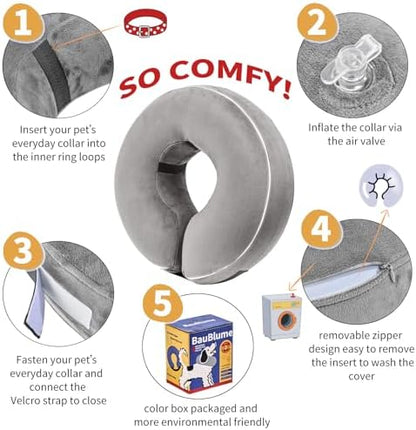 Inflatable Reflective Dog Cone Collar Alternative After Surgery,Doggie Recovery Dount Neck Ecollar,Adjustable Soft Dog Cone Collar for Small Medium Large Dogs (Grey, M) - Image 3