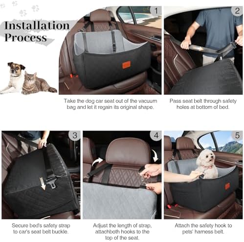 Wooaidagg Dog Car Seat for Medium & Large Dogs Up to 55lbs, Memory Foam Cushion, Washable Cover, Safety Straps & Non-Slip Base(Black/Grey,Large) - Image 6