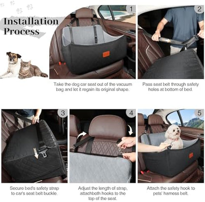 Wooaidagg Dog Car Seat for Medium & Large Dogs Up to 55lbs, Memory Foam Cushion, Washable Cover, Safety Straps & Non-Slip Base(Black/Grey,Large) - Image 6