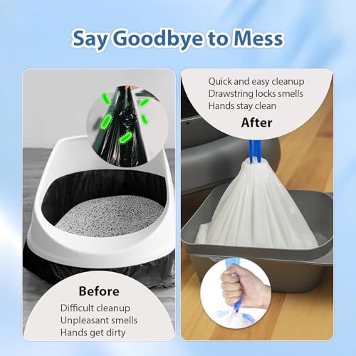 60 Count Drawstring Cat Litter Bags Compatible with Fumoi and Fsitego Self Cleaning Litter Box,Thick Cat Litter Box Liners,Tear-Resistant Waste Bags,Heavy Duty,Leak-Proof - Image 5