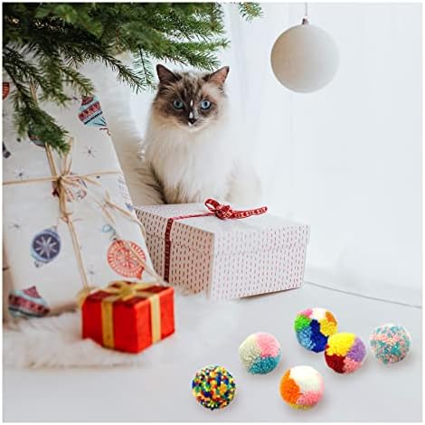 Andiker 6 Pcs Assorted Color Cat Ball Toys, Woolen Yarn Puffs Cat Pom Pom Balls Interactive Kitten Chasing Toys - Image 5