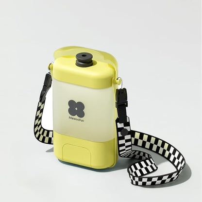 All-in-One Portable Dog Water Bottle with Treat Container, Foldable Bowl, Waste Bag Dispenser & Crossbody Strap – Leak-Proof Pet Travel Feeder for Walking, Hiking & Outdoor Adventures, Yellow