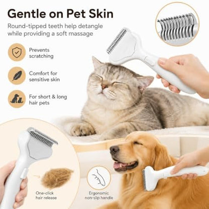 One-Click Self-Cleaning Dematting Comb,Remove Loose Hair,White - Image 5