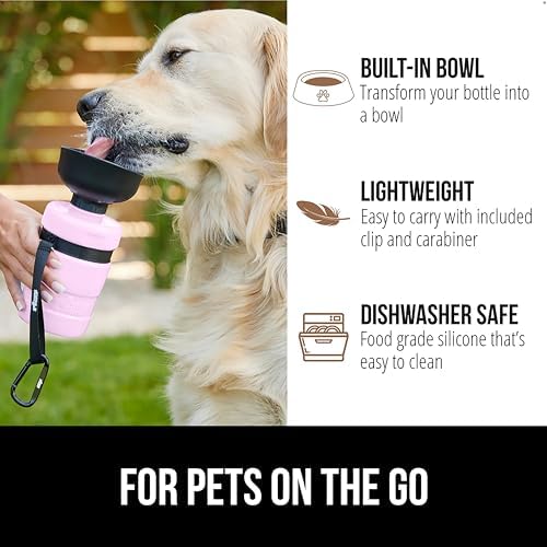 GORILLA GRIP Portable Dog Water Bottle, Food Grade Silicone, 16oz Pink - Image 5