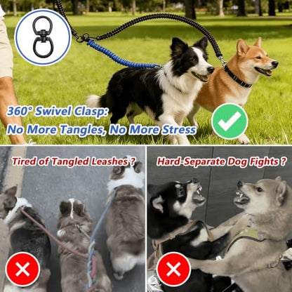 16.4ft LED 360° Dual Retractable Dog Leash for Medium Dogs 35–55 lbs, USB Rechargeable LED Light, 360° Tangle-Free, Detachable Front Lead & Emergency Ready, Reflective Elastic (White) - Image 2