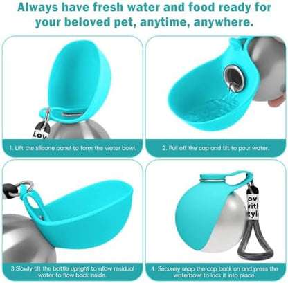 2in1 Portable Dog Water Bottle Portable,10oz Stainless Steel Leak Proof Pet Water Bottle Portable Dog Water Bottle Silicone Bowl,Outdoor Travel Water Bottle for Dogs Walking Hiking Camping, Blue - Image 3