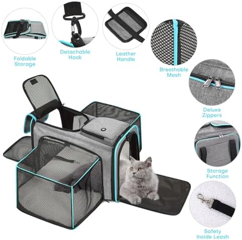 Pet Carrier, Large Soft Sided Expandable Travel Carrier with Steel Frame, Anti-Scratch Mesh, Removable Fleece Pad and Pockets for Cats, Dogs and Small Animals up to 15 lbs (Gray, 4 Sides Expandable) - Image 4