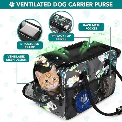 PetAmi Small Dog Purse Carrier with Pockets, Airline Approved, Floral Gray - Image 4