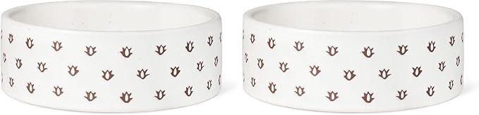Fringe Studio Speckled Block Bone Small Wax Resist Ceramic Pet Bowl (5" Diameter x 1.75" H, 12 fl.oz.), PetShop Collection (473501) (Pack of 2)