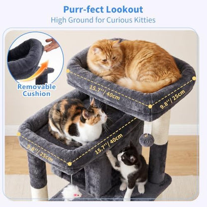 Heybly 34.6" Cat Tree Anti-Tipping Floor Cat Condo for Kittens,HCT205SG - Image 2