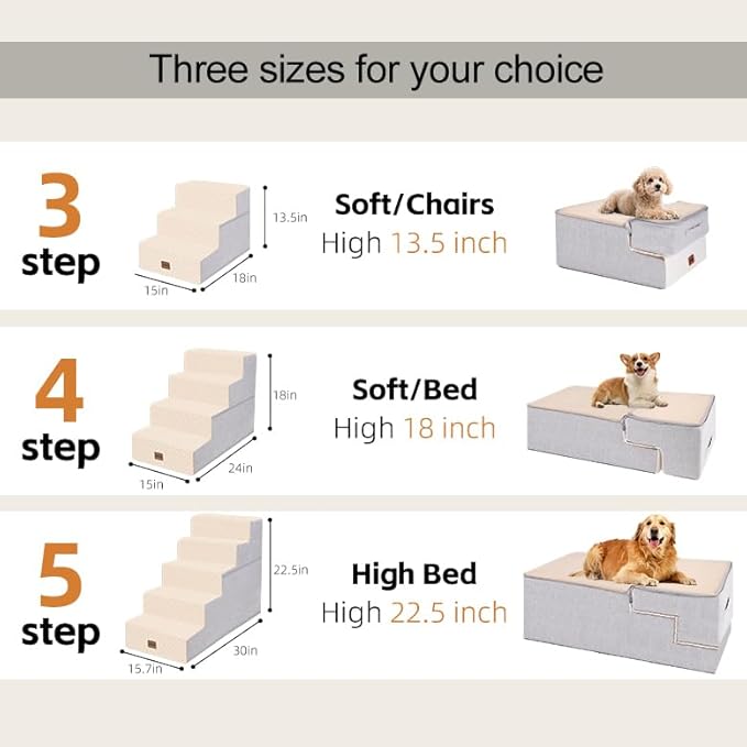 Dog Stairs for Small Dogs, 18" H, 4-Step Pet Steps for High Beds or Couches, Non-Slip Balanced Pet Ramp for Medium Cats,Indoor Dog Ladder, Beige